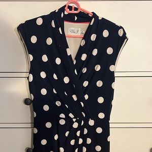 Eliza J, Size 8. Navy blue with white polka dots.